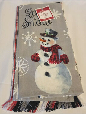 Christmas Let It Snow Plaid 2 Pack Kitchen Towel 15"x25" NWT